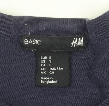 H&M Women Blue Cotton Crew Neck Button Cardigan Size S