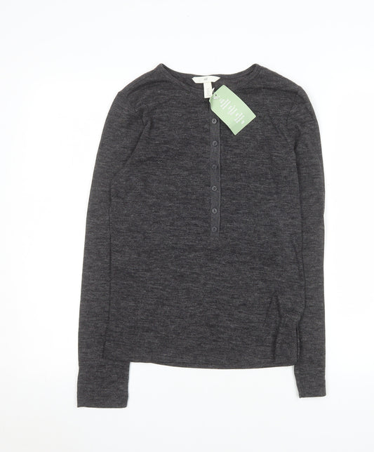 H&M Women’s Grey Long Sleeve Button-Up Basic Jersey Top L