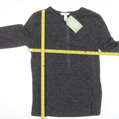 H&M Women’s Grey Long Sleeve Button-Up Basic Jersey Top L