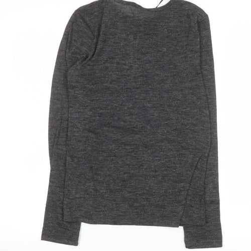 H&M Women’s Grey Long Sleeve Button-Up Basic Jersey Top L