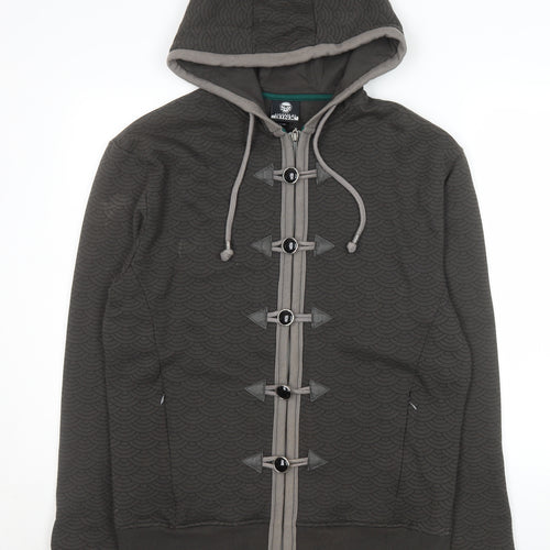 JINX Mens Grey Hooded Button Jacket Medium Cotton Blend Casual Coat