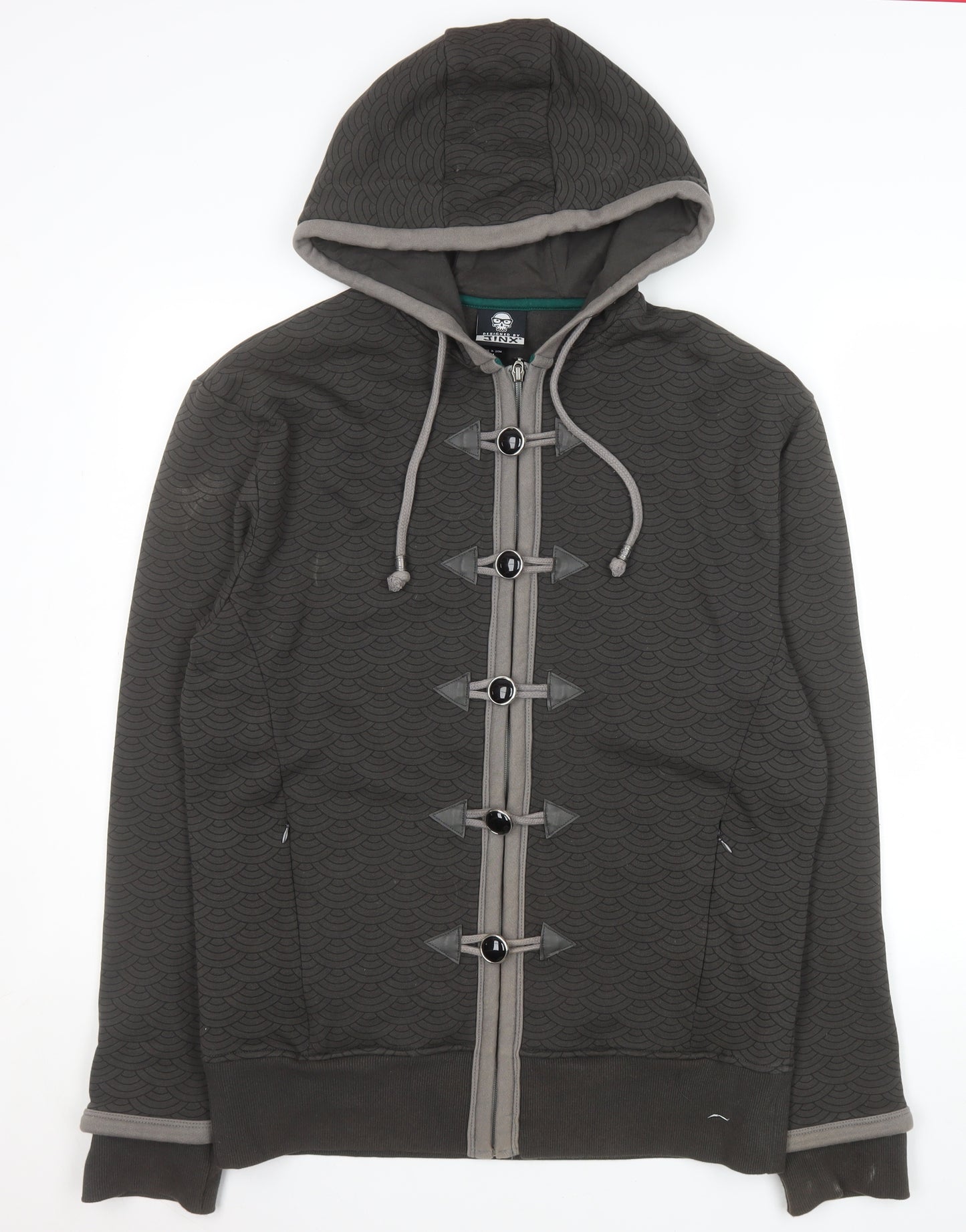 JINX Mens Grey Hooded Button Jacket Medium Cotton Blend Casual Coat