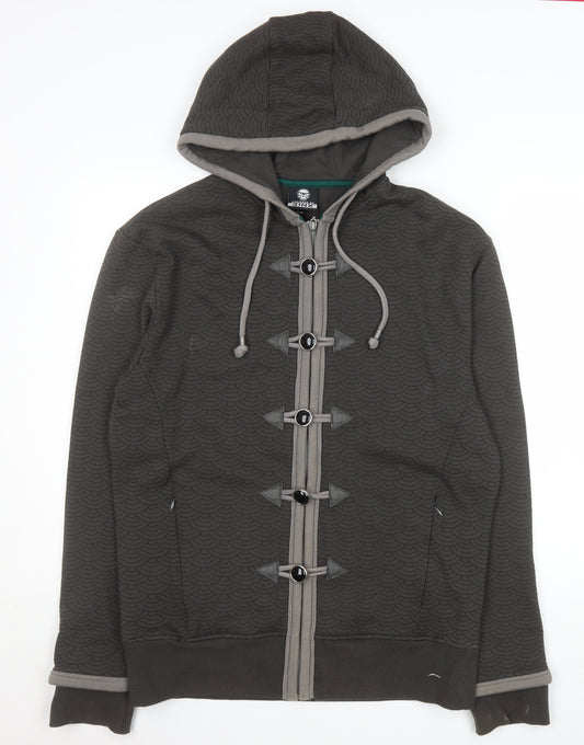 JINX Mens Grey Hooded Button Jacket Medium Cotton Blend Casual Coat