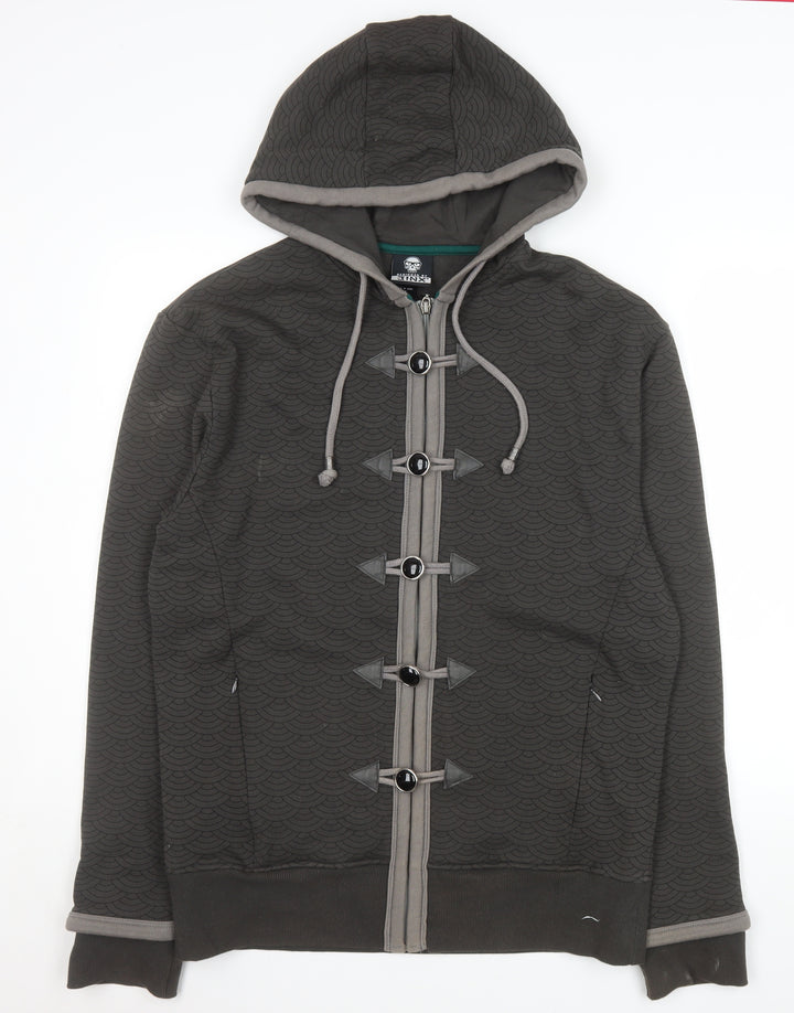 JINX Mens Grey Hooded Button Jacket Medium Cotton Blend Casual Coat