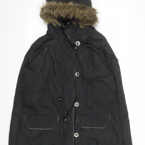 Fluid Womens Black Faux Fur Hooded Parka Coat Size 12