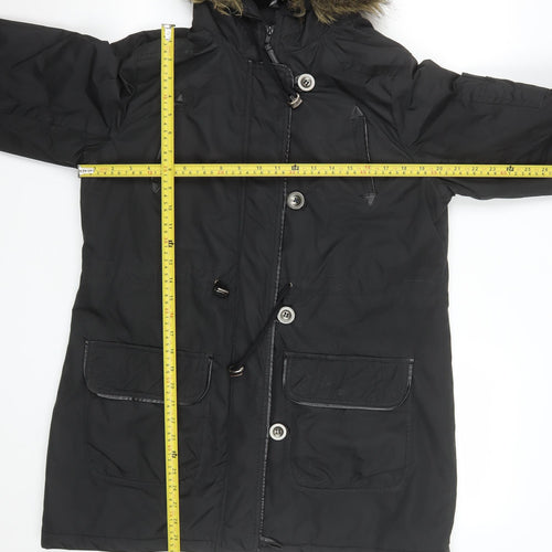 Fluid Womens Black Faux Fur Hooded Parka Coat Size 12