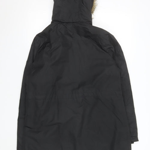 Fluid Womens Black Faux Fur Hooded Parka Coat Size 12