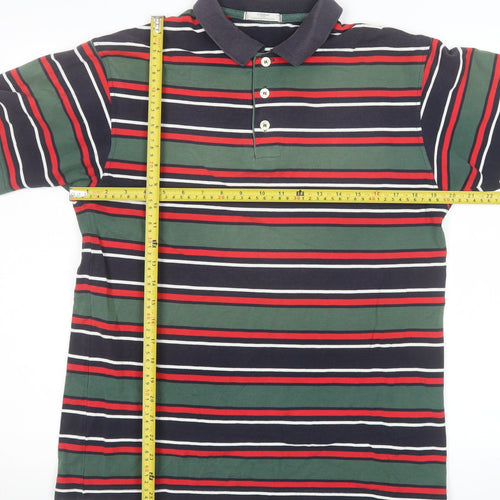 Marks and Spencer Mens Green Navy Striped Polo Shirt Size M Classic Fit