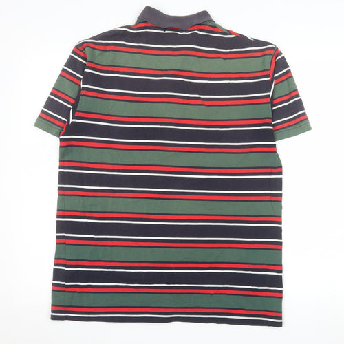 Marks and Spencer Mens Green Navy Striped Polo Shirt Size M Classic Fit