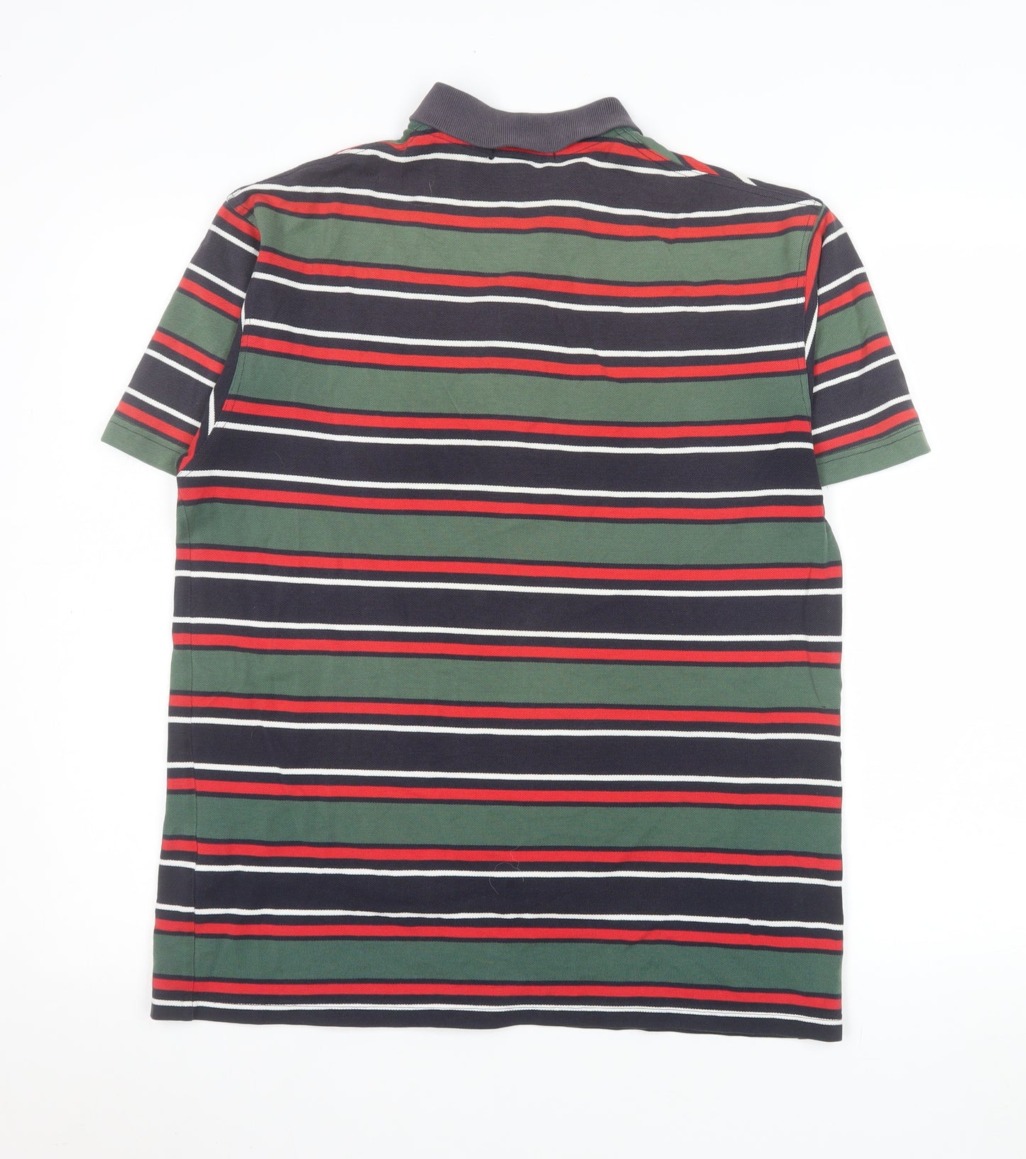 Marks and Spencer Mens Green Navy Striped Polo Shirt Size M Classic Fit