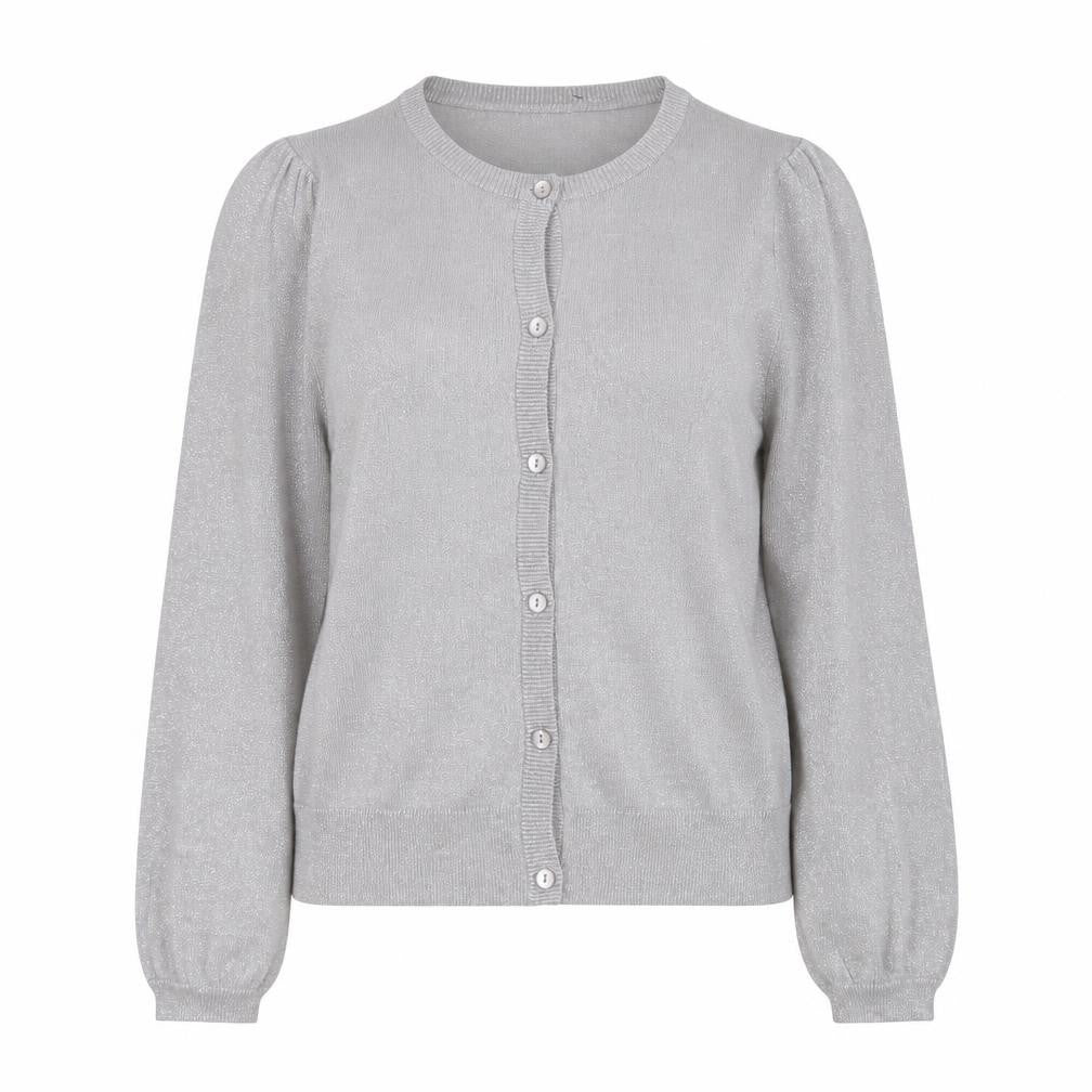 Front view of Cream Women's Silver Button Knit Cardigan, size S