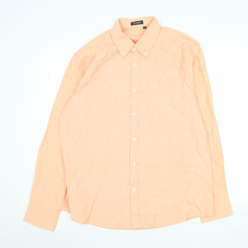 HISDERN Men’s Orange Cotton Blend Button-Down Long Sleeve Shirt L 17