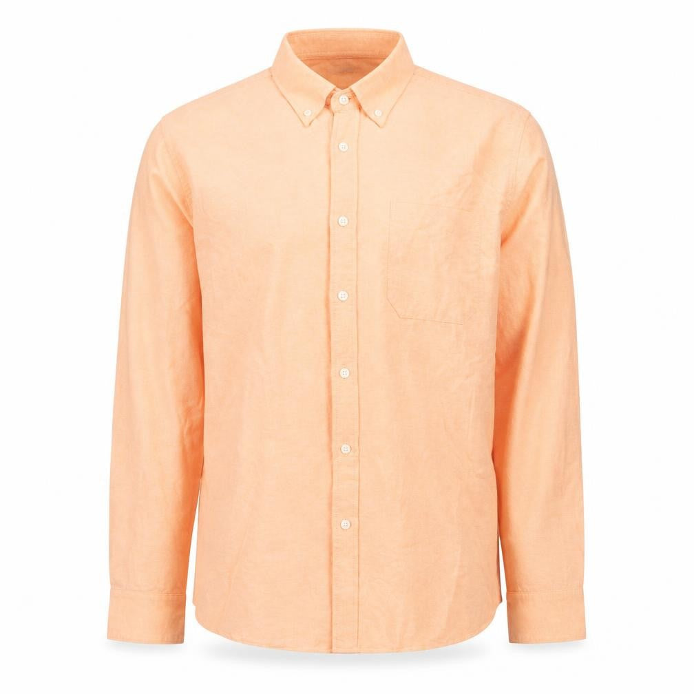 Front view of HISDERN Men’s Orange Cotton Blend Button-Down Long Sleeve Shirt L 17