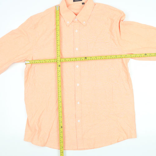 HISDERN Men’s Orange Cotton Blend Button-Down Long Sleeve Shirt L 17