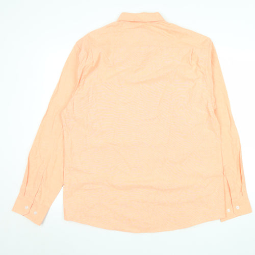 HISDERN Men’s Orange Cotton Blend Button-Down Long Sleeve Shirt L 17
