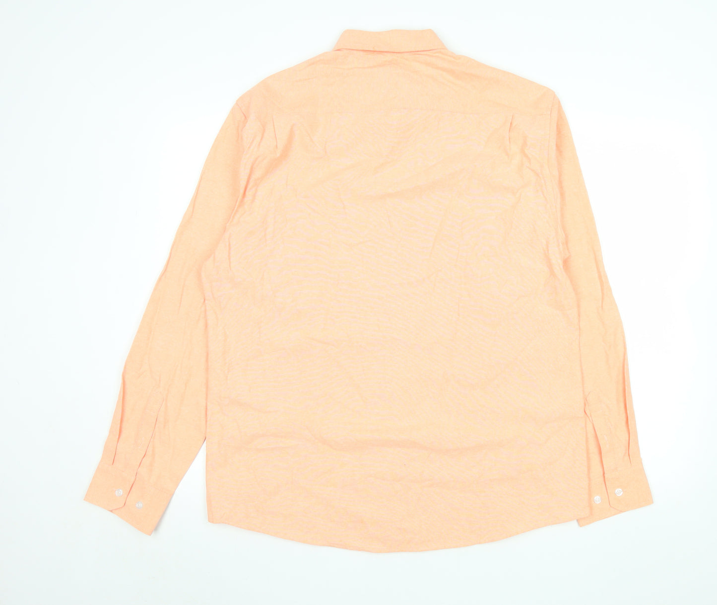 HISDERN Men’s Orange Cotton Blend Button-Down Long Sleeve Shirt L 17