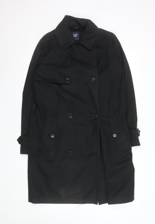 GAP Women's Black Cotton Trench Coat M Long Classic Style