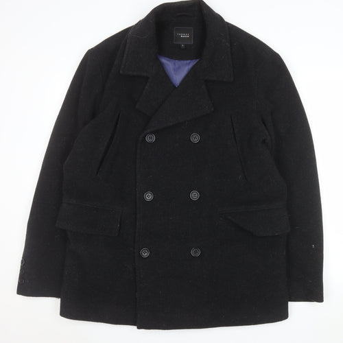 Thomas Nash Men's Black Wool Pea Coat L Classic Winter Jacket