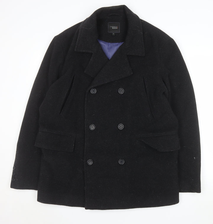 Thomas Nash Men's Black Wool Pea Coat L Classic Winter Jacket