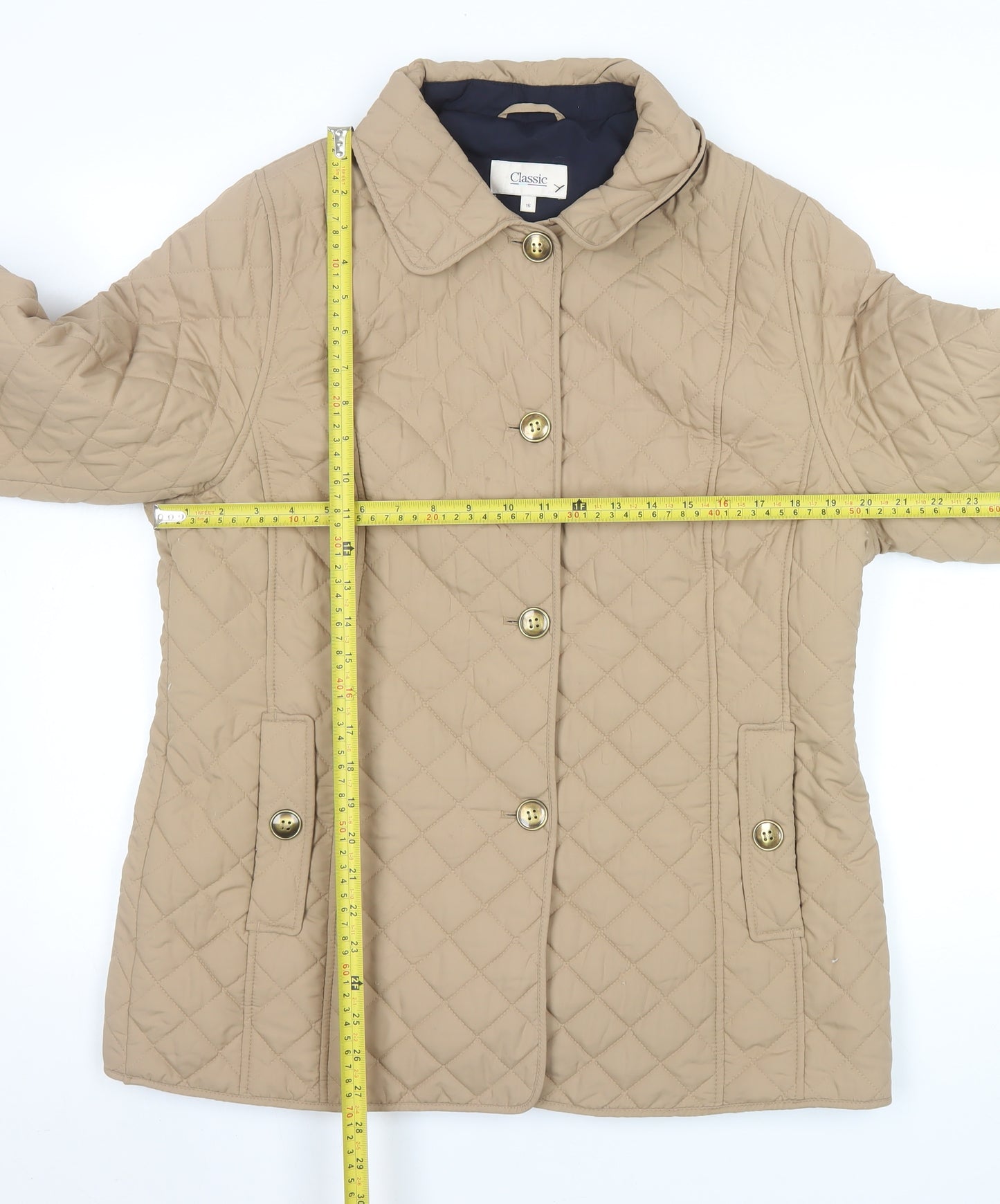 Marks and Spencer Women Beige Quilted Mid-Length Jacket Size 16