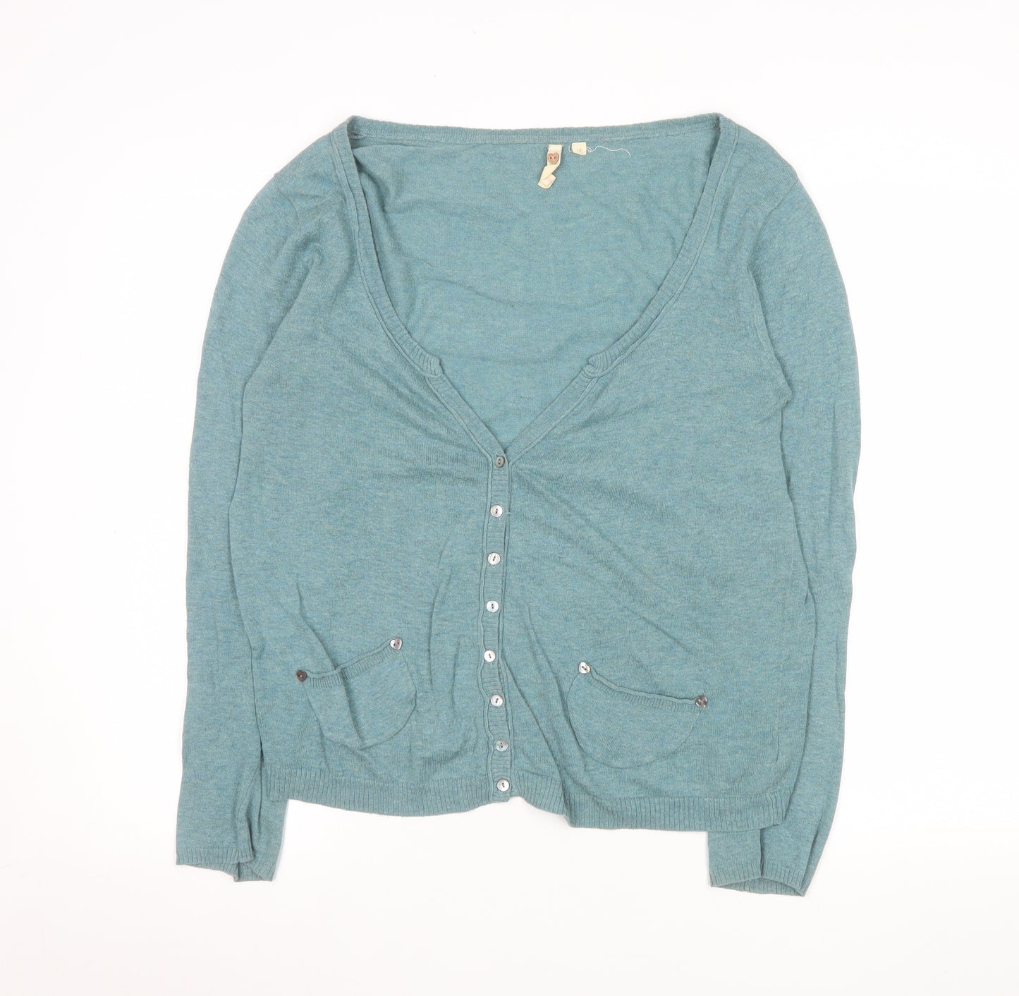 White Stuff Women's Green Cotton V-Neck Cardigan Size 16