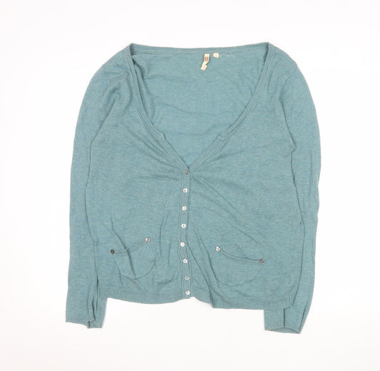 White Stuff Women's Green Cotton V-Neck Cardigan Size 16