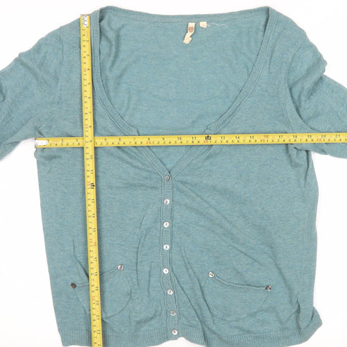 White Stuff Women's Green Cotton V-Neck Cardigan Size 16