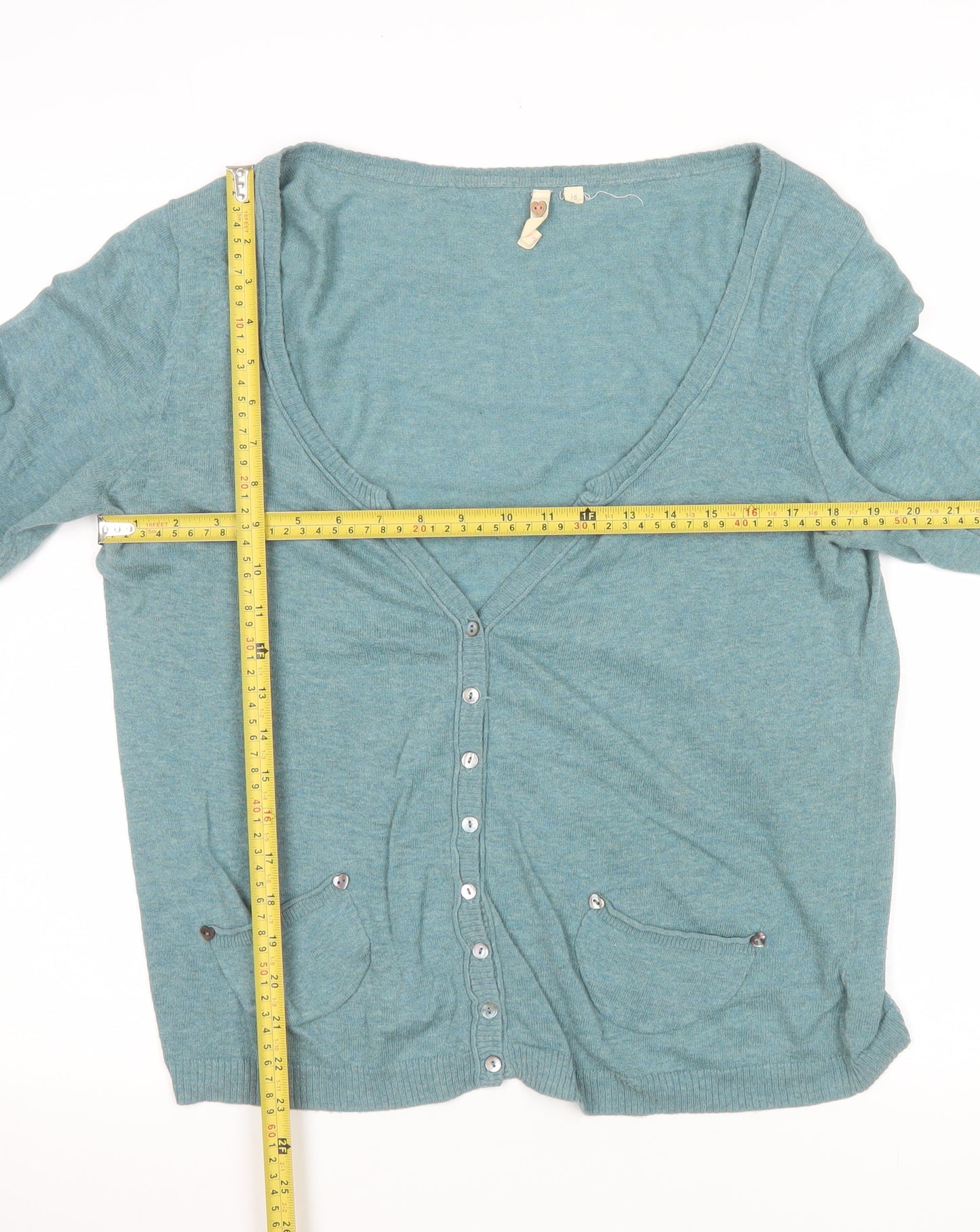 White Stuff Women's Green Cotton V-Neck Cardigan Size 16