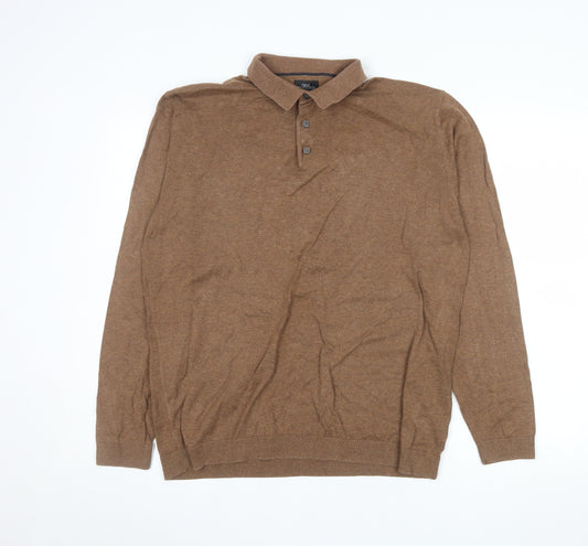 Next Men's Brown Long Sleeve Cotton Blend Polo Shirt Size L