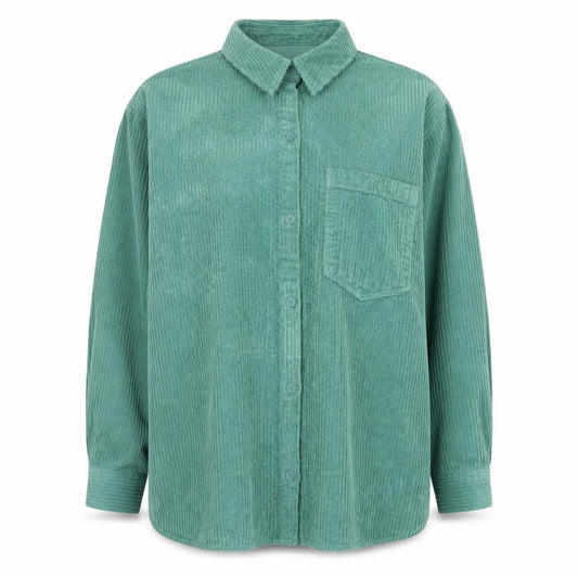 Front view of H&M Divided Women’s Green Corduroy Button-Up Jacket, size UK 14