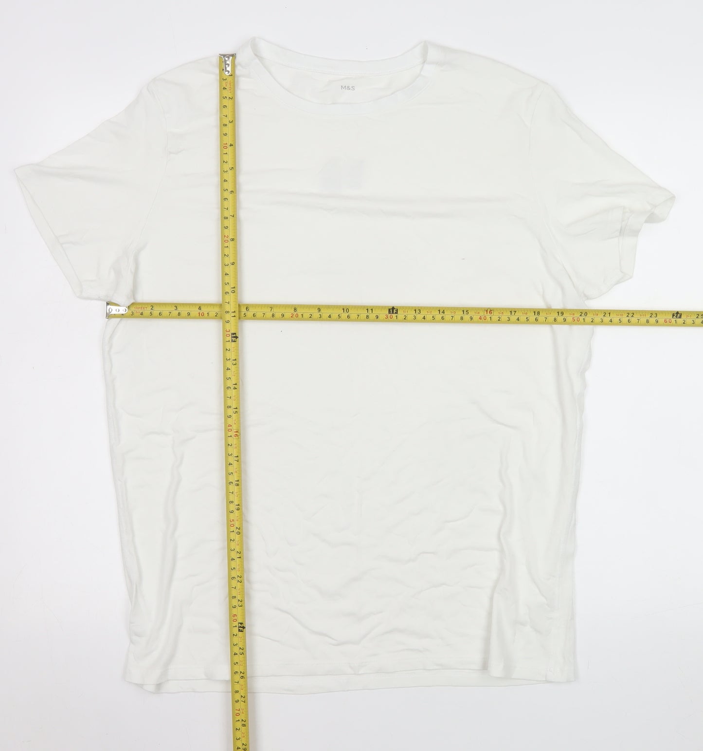 Marks and Spencer Men Ivory XL Thermal Short Sleeve Crew Neck T-Shirt