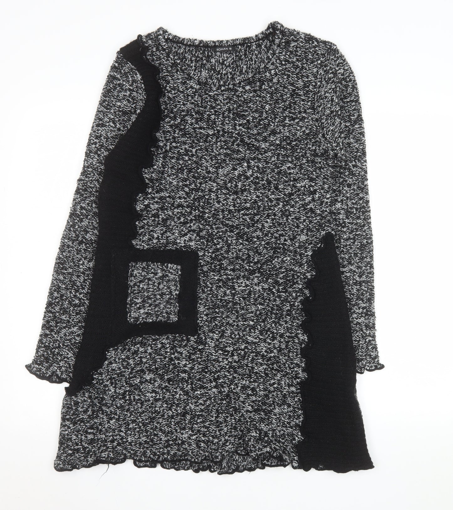 Roman Women’s Black Knit Ruffle Sweater Dress Size 10