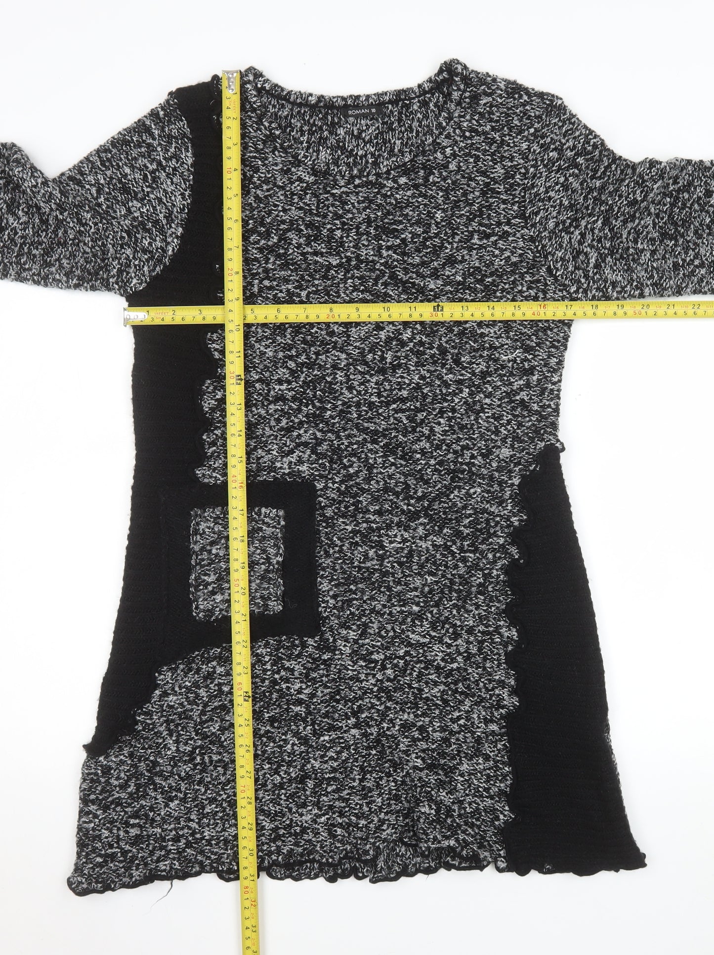 Roman Women’s Black Knit Ruffle Sweater Dress Size 10