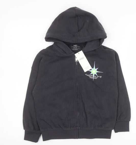 Marks and Spencer Girls Black Hooded Zip Jersey Jacket 6-7 Years