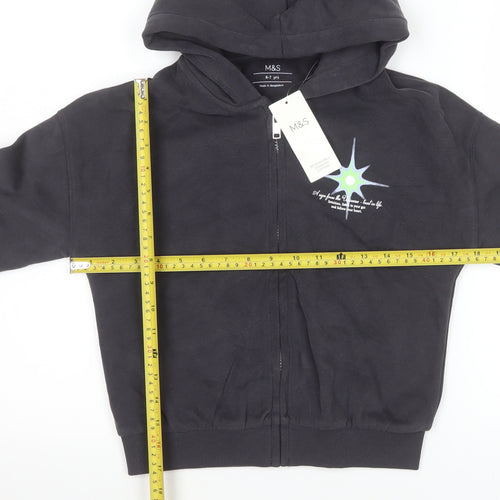 Marks and Spencer Girls Black Hooded Zip Jersey Jacket 6-7 Years