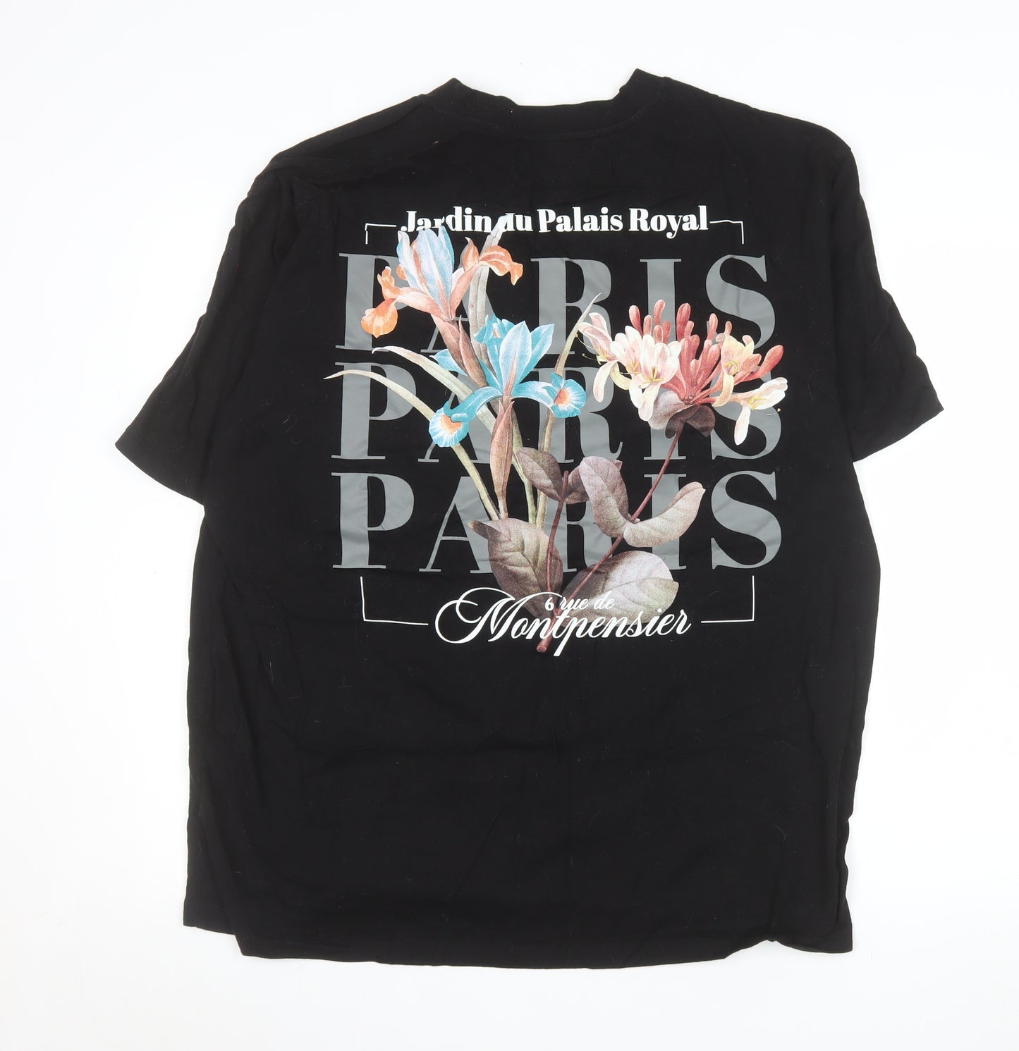 Primark Men’s Black Floral Paris Graphic Cotton T-Shirt XL
