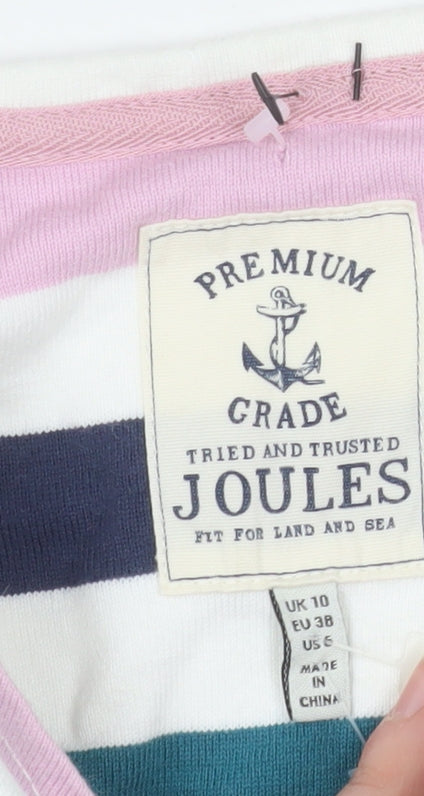Joules Women Multicoloured Stripe Long Sleeve 100% Cotton Top UK 10