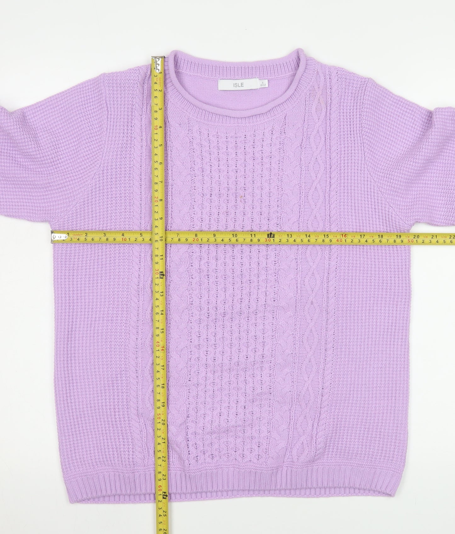 Isle Women's Purple Cable Knit Acrylic Jumper Size S 10-12