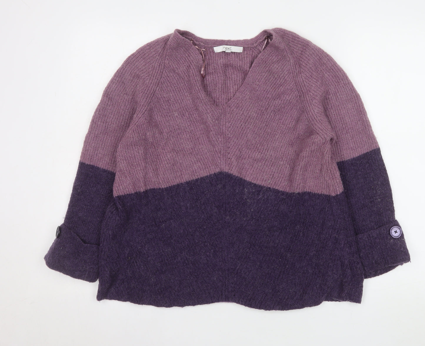 Next Womens Purple V-Neck Knit Pullover Jumper Medium