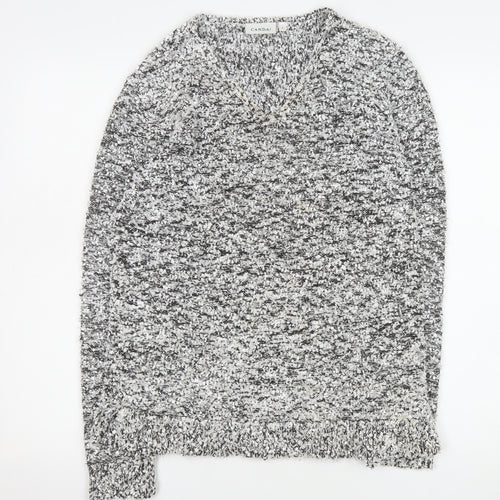 Canda Women’s Grey Chunky Knit V-Neck Pullover Jumper Size S