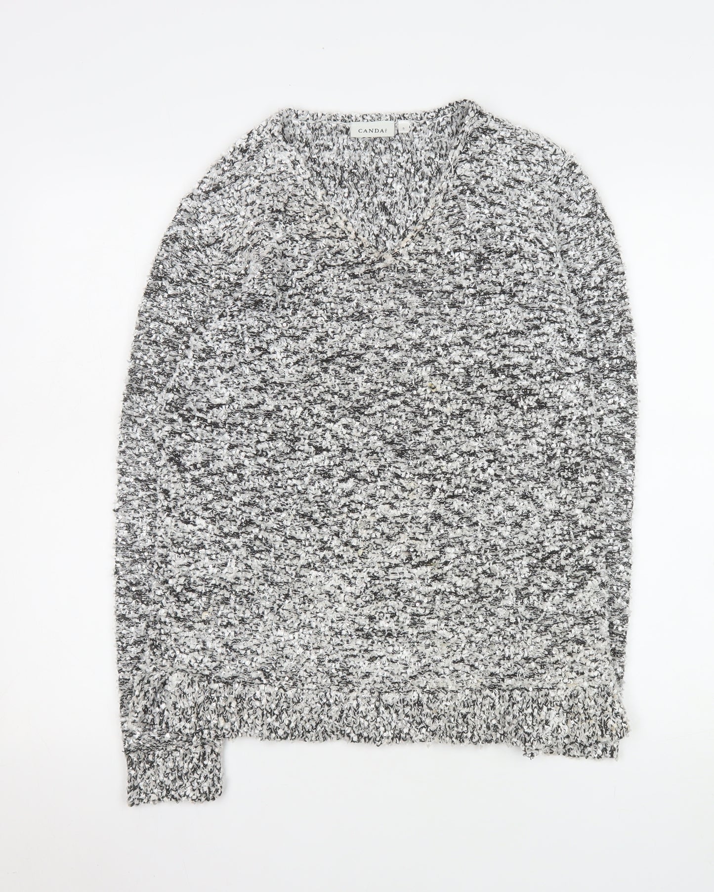 Canda Women’s Grey Chunky Knit V-Neck Pullover Jumper Size S