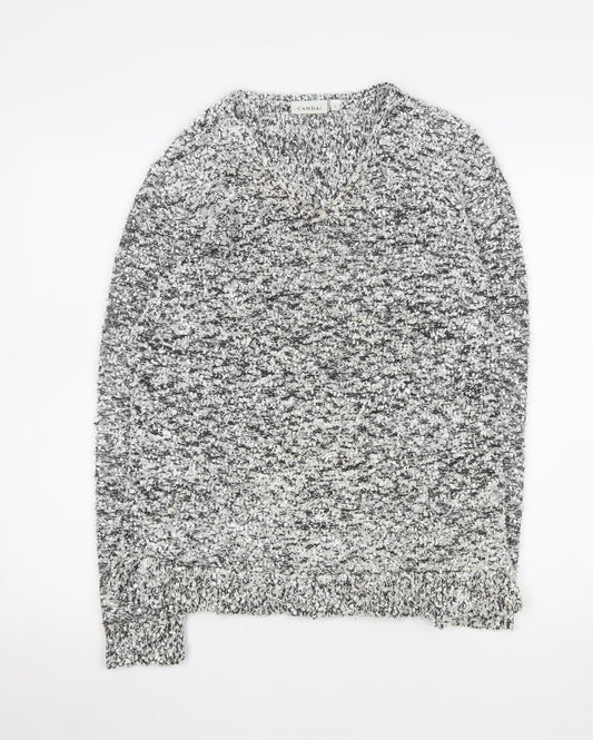 Canda Women’s Grey Chunky Knit V-Neck Pullover Jumper Size S
