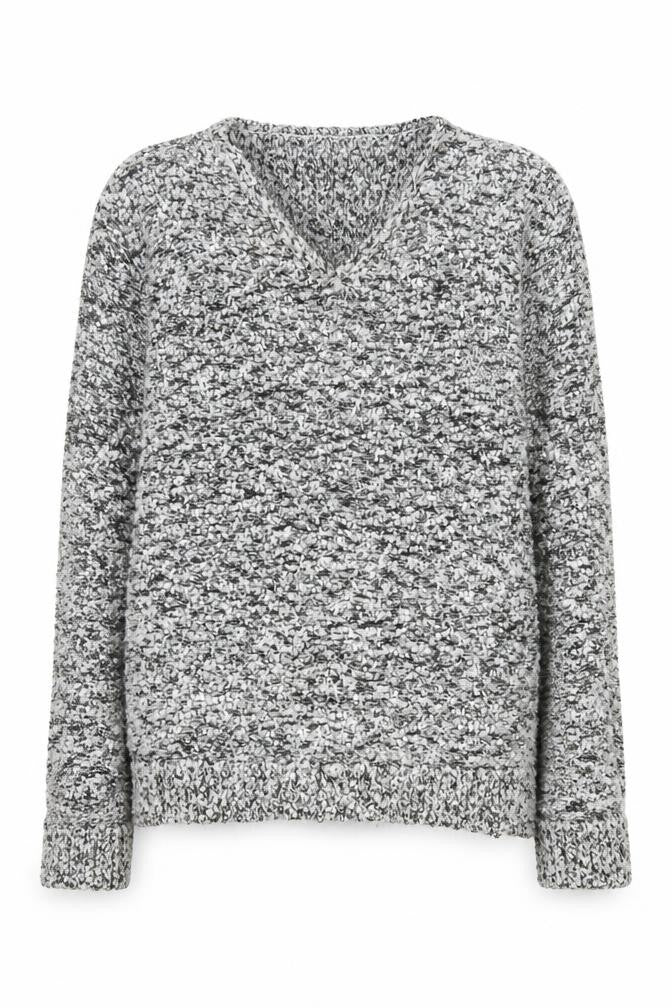 Front view of Canda Women’s Grey Chunky Knit V-Neck jumper, size S