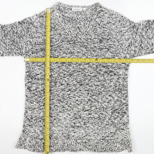 Canda Women’s Grey Chunky Knit V-Neck Pullover Jumper Size S