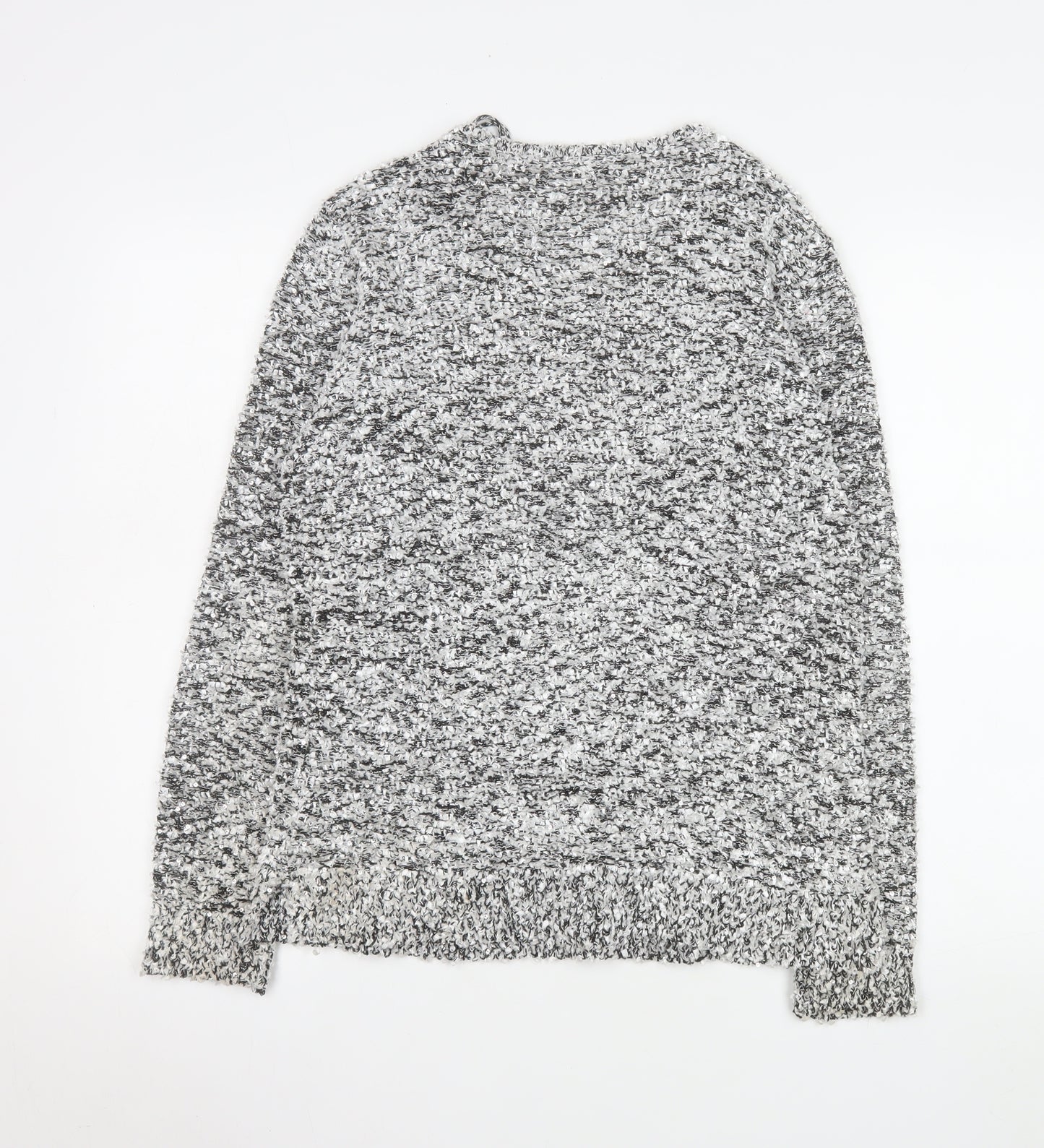 Canda Women’s Grey Chunky Knit V-Neck Pullover Jumper Size S
