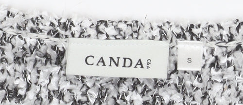 Canda Women’s Grey Chunky Knit V-Neck Pullover Jumper Size S