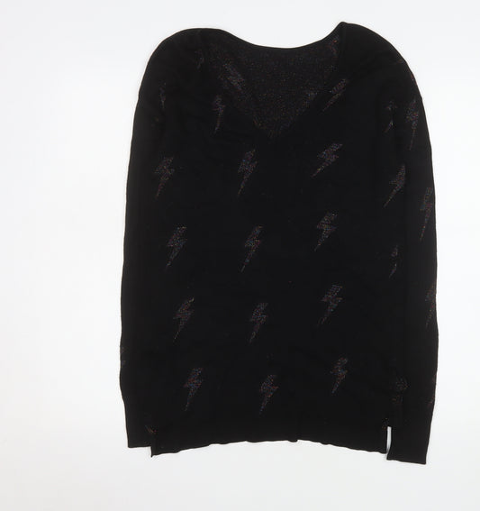 Nine by Savannah Miller Women's Black Size 10 V-Neck Lightning Jumper