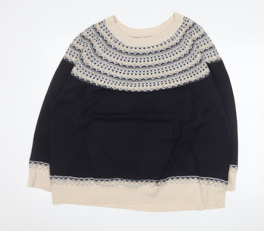 Next Women’s Beige Blue Fair Isle Knit Jumper XL Crew Neck