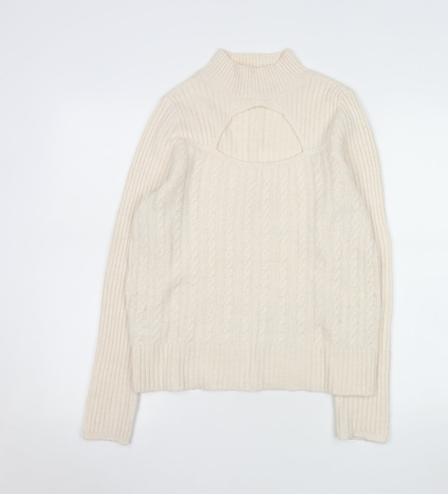 Next Women Ivory Mock Neck Cable Knit Pullover Jumper Size S