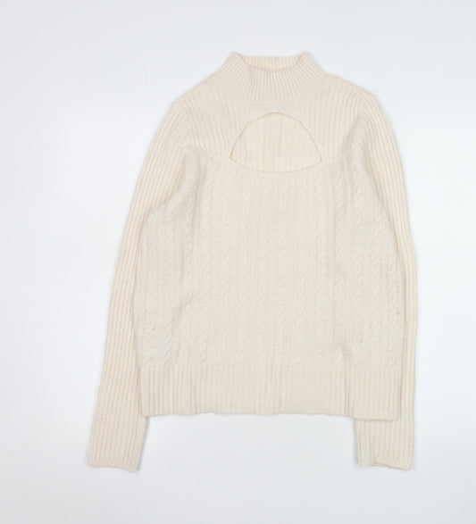 Next Women Ivory Mock Neck Cable Knit Pullover Jumper Size S
